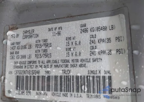 1997 Dodge Dakota Slt/Sport z USA, uszkodzony, nr VIN 1B7GG23X7VS152240